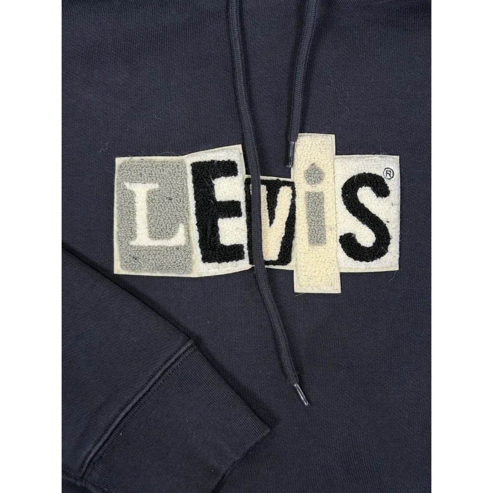 Levis Sweater Mens Large Black Pullover Hoodie Long Sleeve‎ Fleece Heavy